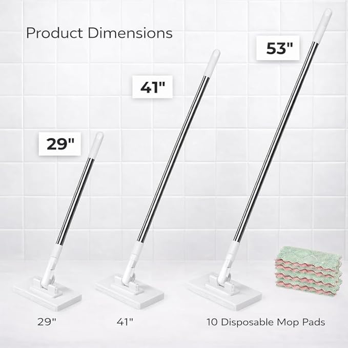 Disposable Dust Mop with 10 Reusable Cloths Retractable Gap Dust Cleaner Con 10 PañOs Reutilizables Mopa Desechable para Polvo 29″ / 41″ Long Handle Wet and Dry Mopping Sweeper (29″)