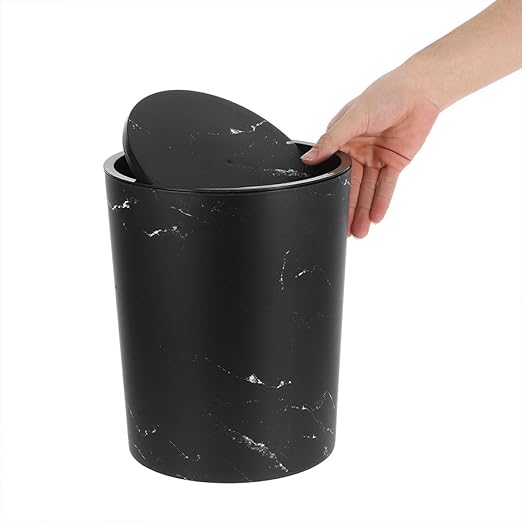 ARTIBETTER Large Capacity Plastic Garbage Bin with Lid Marble Pattern Bathroom Trash Can for Home and Office Covered Wastebasket for Kitchen and Bedroom Use