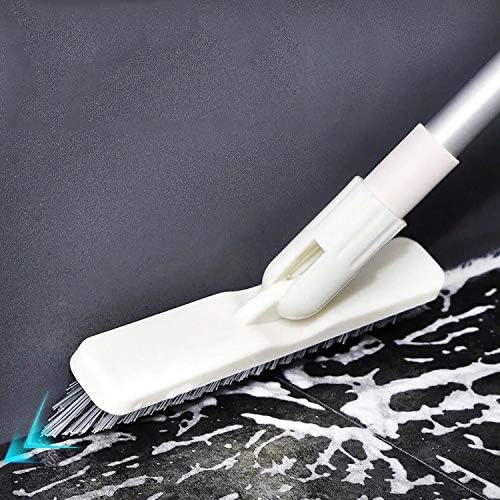 V Shape Grout Brush with Long Handle - 51 Stiff Bristle Floor Scrubber for Bathroom Shower Tile Patio Garage Kitchen Wall &amp Deck Cleaning (Off White)
