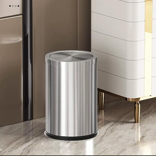 Brushed Nickel Bathroom Trash CanStainless Steel Garbage Can with Fild LidSmall Trash Can for BedroomHotelOfficeLaundry(Sliver)