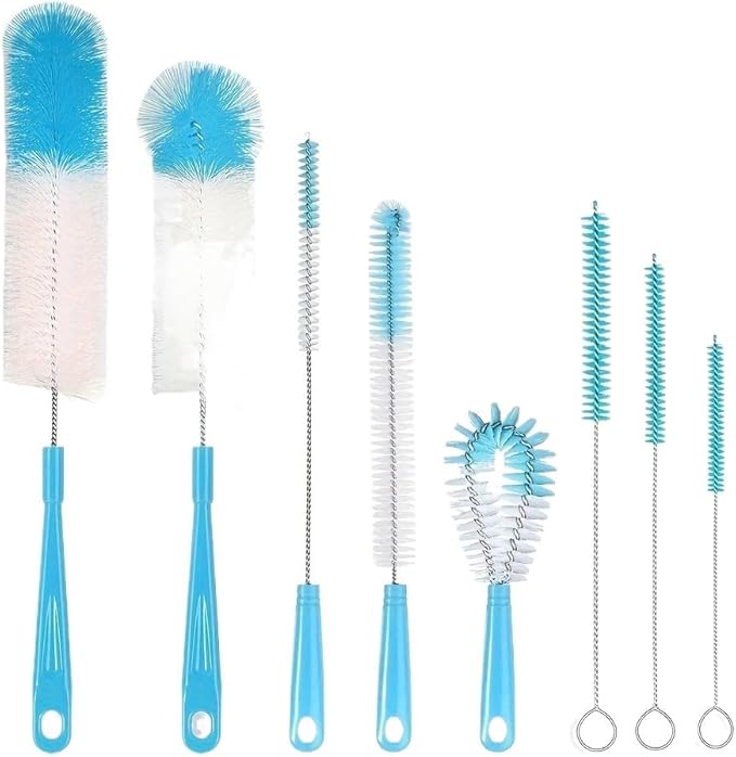 8 Boxed Wine Bottle Cleaning Brush Set for Narrow Wine/Beer Bottles/Thermos/jugs/sp Long Handled Black Cleaner(Blue)