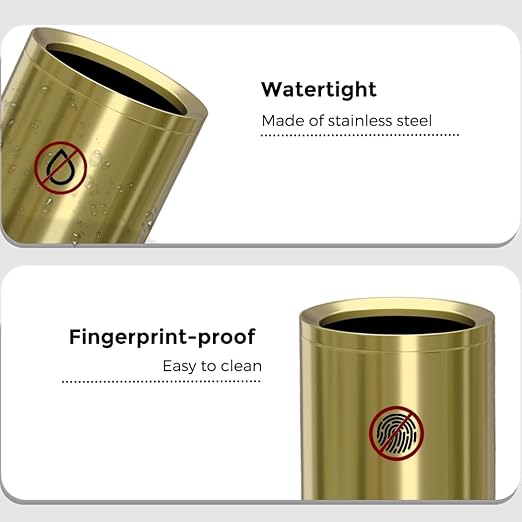 12L/3Gal Antique Brass Bathroom Trash CanBrushed Brass Garbage canSmall Gold Wastebasket for OfficeHotelrestuarantBankBathroomBedroom (Gold 12)