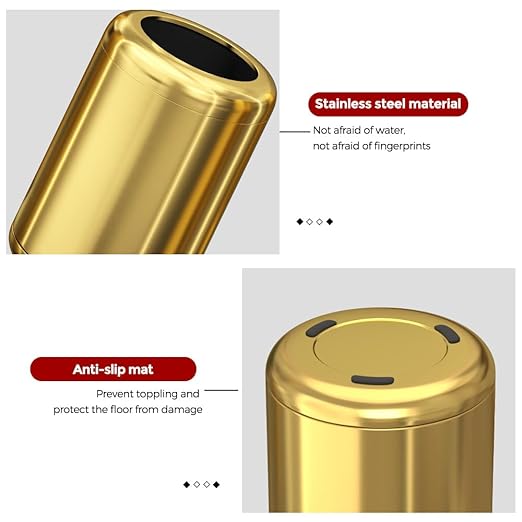 8L/2.1gal Brass Gold Trash CanSmall Bathroom Garbage CanBrushed Trash Can for BathroomPowder RoomBedroomOffice (Gold)