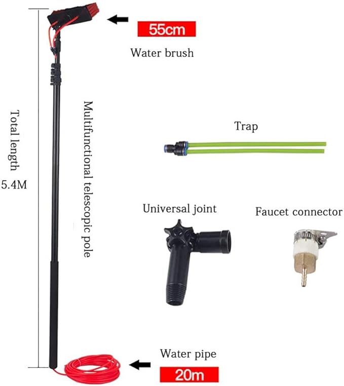 Window Cleaning Brush Window Cleaning Pole Cleaner Kit Water/Hose Fed Pole Cleaning Photovoltaic and Solar Panels/10 M Rod 30Cm Brush Head
