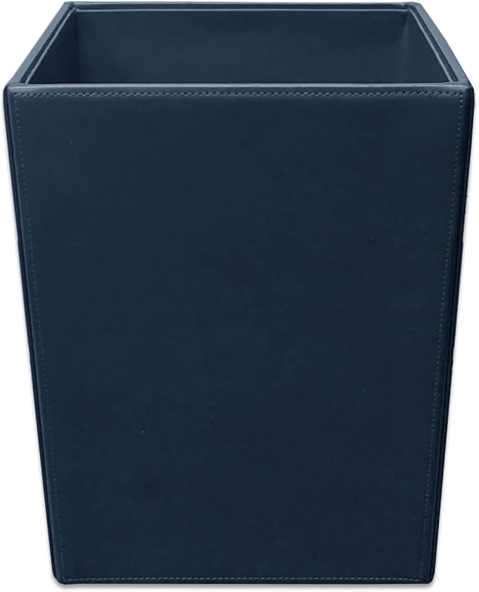Dacasso Bonded Leather Waste Basket - Luxury Waste Basket (Navy Blue 14 QT)