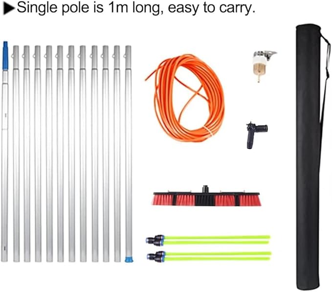 Window Cleaner Kit 5-12m Window Cleaning Pole Water/Hose Fed Pole Window Cleaning Brush Equipment Cleaning Photovoltaic and Solar Panels12m Rod/50cm Brush Head