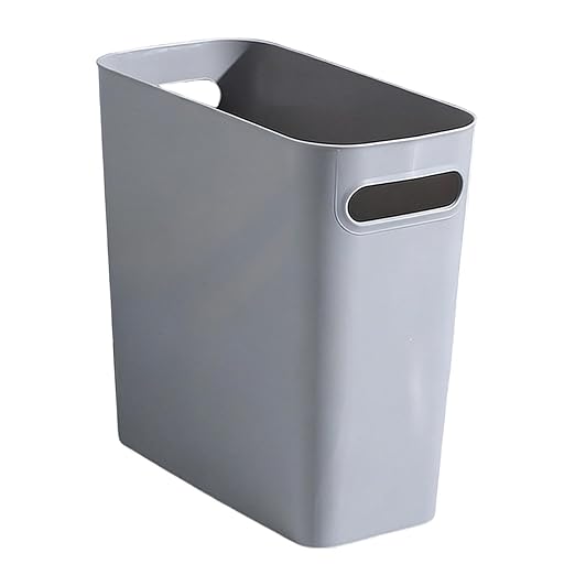 2.4 Gallon Slim Trash Can Small Plastic Wastebasket for Bathroom Office Kitchen Narrow Space Under Sink or Desk (Grey)