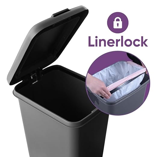 Superio 6.5L Slim Step &amp Push Trash Can - Dual Opening Smooth Matte Finish Durable Plastic (9.5x7x11.5) - Gray