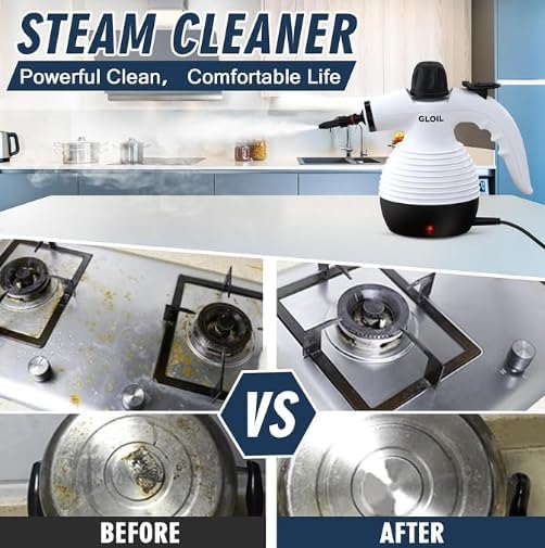 Handheld Steam Cleaner a versatile and portable home cleaning device comes with a 10-piece accessory set. Effortlessly removes stubborn stains like dirt and grease saving you time and effort.