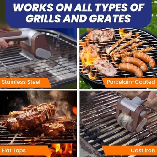 Cordless Rechargeable BBQ Grill Cleaner - 350 RPM Electric Tool with 304 Stainless Steel Power Roller No Tangles No Preheating Effortless Cleaning Solution for Grilling Enthusiasts