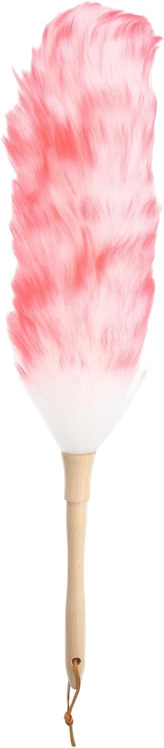 uxcell Wool Duster 24.4 Natural Feather Cleaner Household Cleaning Duster with Solid Wooden Handle for Cleaning Fans Window Blinds Shelves Furniture White Pink