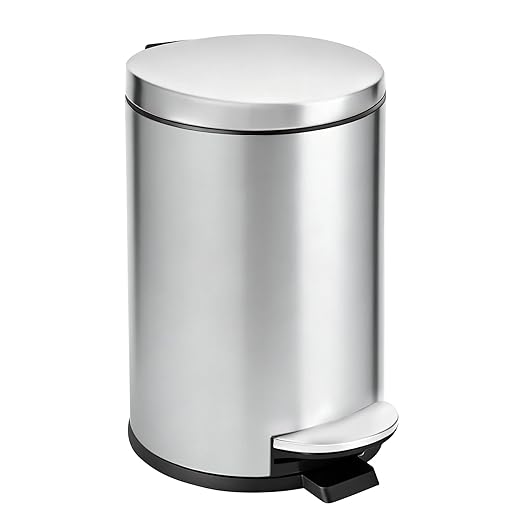 TIPGO Small Trash Can with Lid Soft Close 4.5 Liters / 1.2 Gallon Bathroom Garbage Can Mini Step Trash Bin Stainless Steel Wastebasket for Bathroom Bedroom Office (Silver)