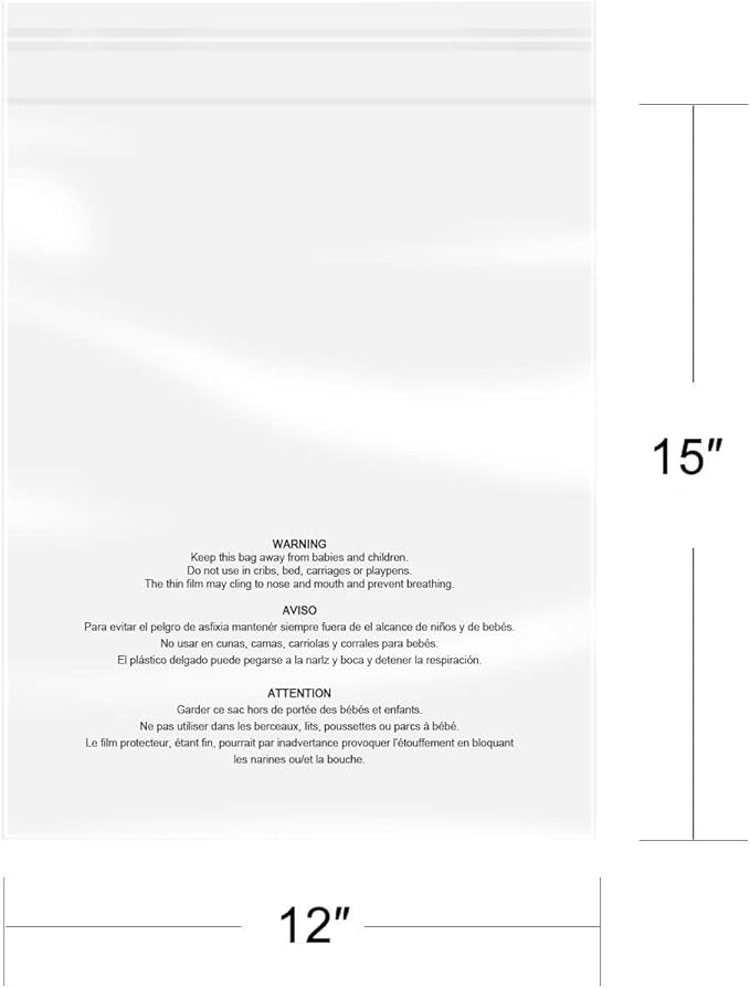 iMailer - 500 Count - 12 x 15 Self Seal 1.6 Mil Clear Plastic Poly Bags with Suffocation Warning for Clothing T-Shirts Pants-Resealable AdhesiveNot Strong