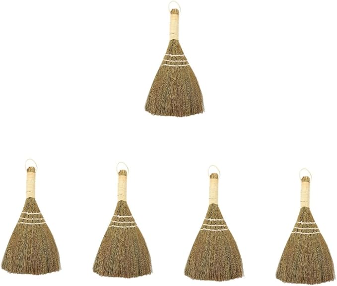 STOBAZA 5pcs Flexible Desk Dust Broom Short Handle Broom Natural Straw Kitchen Countertop Cleaning