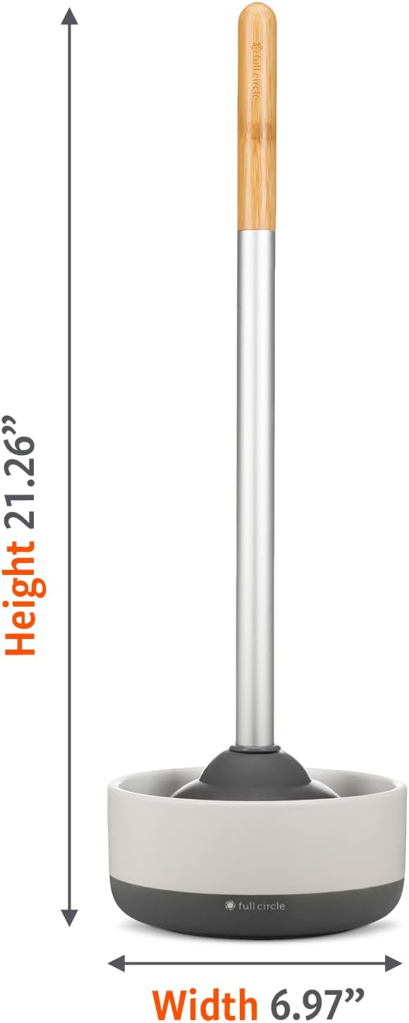 Full Circle Royal Plunge - Bathroom Toilet Plunger with Ceramic Holder and Instant-Dry Coating for Mold &amp Mildew Prevention Easy to Clean &amp More Hygenic White
