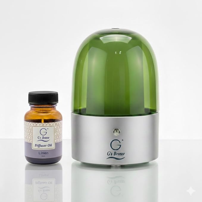 G’s Breeze Smart Diffuser with Refill – Bluetooth &amp Wi-Fi App Control Gradient LED Lighting Adjustable Scent Intensity Low Noise 24 Hour Aromatherapy Diffuser for Home &amp Office - Linen Sc