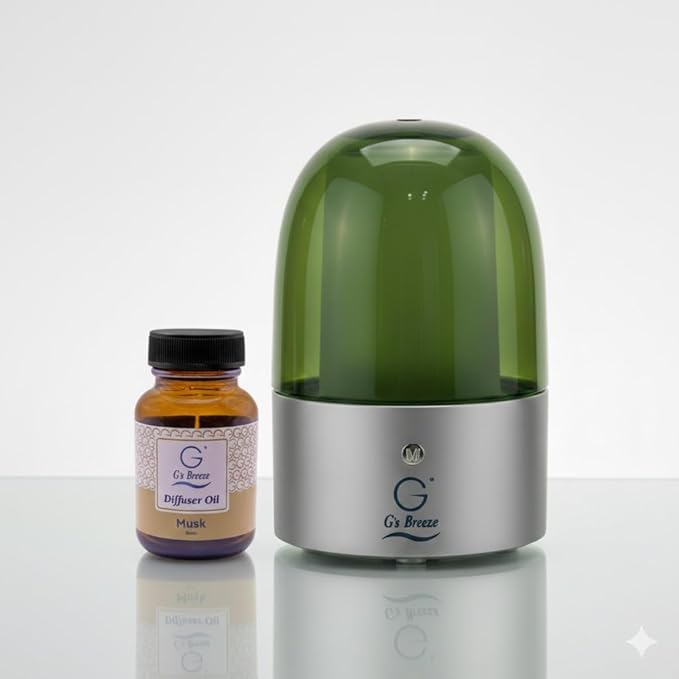 G's Breeze Smart Aroma Diffuser with Refill – Bluetooth &amp Wi-Fi App Control LED Lighting Adjustable Intensity Long-Lasting Woody Fragrance for Home or Office - Musk