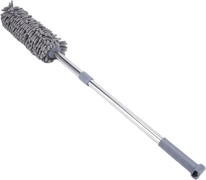 Telescopic Duster with electrostatic adsorption Soft 60 to 80 cm Washable with Flexible Corner Brushes for Easy dust Removal (Gray)