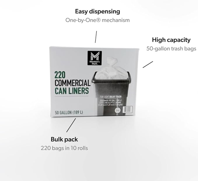 Member Mark 50 Gallon Commercial Trash Bags 220 ct.