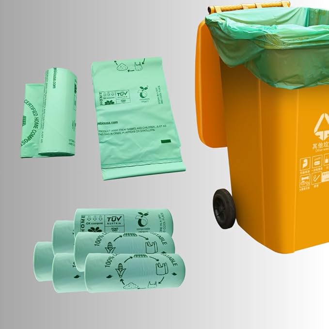 OrangeBio 55 Gallon Compostable Trash Bags 60 Count Heavy Duty Garbage Bags for Contractor Yard Waste &amp Commercial Food Waste Plant-Based BPI ASTM D6400 &amp TÜV OK Compost Home Certified
