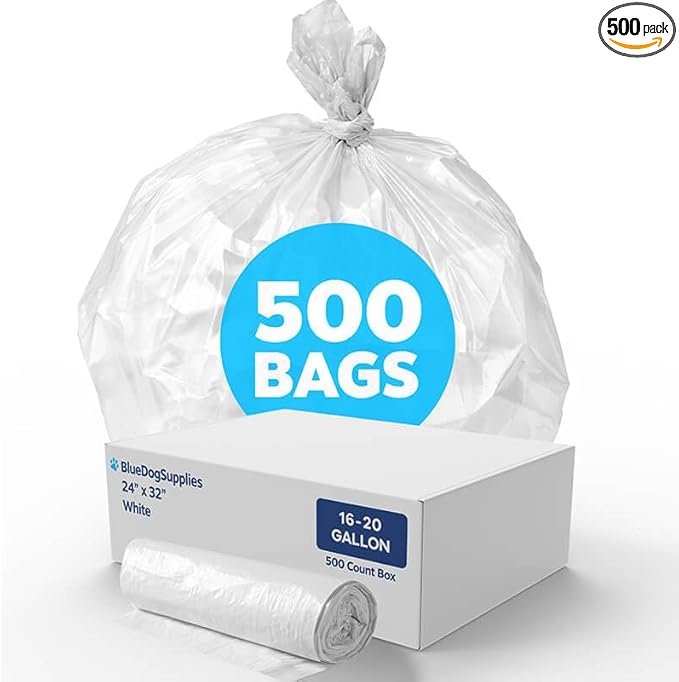 16–20 Gallon Extra Heavy-Duty Trash Bags White | Bulk 500 Count Garbage Can Liners