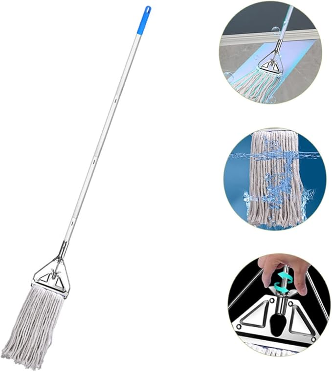 Household Cotton Mop for Floor Cleaning Durable Wet Dry Mop with Long Handle for Hardwood and Tile Floors High Absorption Comfortable to Use