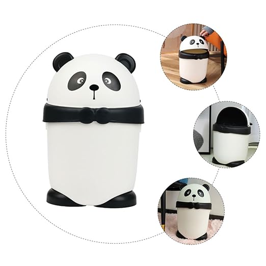 Cartoon Panda Trash Can with Cover for Small Compact Garbage Bin with Odor Prevention Cute Animal Wastebasket for Office Kitchen Bedroom Use