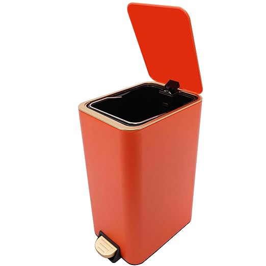 12L Slim Step Trash Can with Lid Soft Close 15.5 x 12 x 8.6in Size Stainless Steel Trash Bin Rectangular Wastebaskets Bin for Living Room Bedroom Office (Orange)