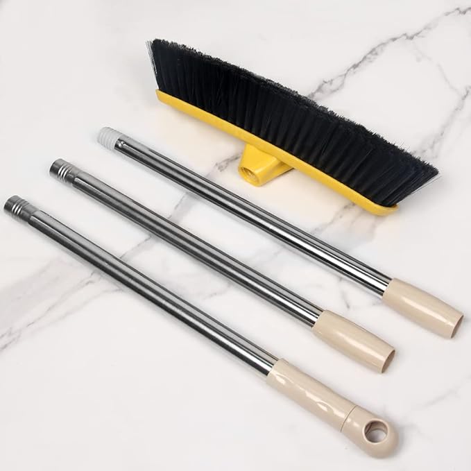Push Broom with Long Handle Floor Brush 49.6 inch Soft Bristle Broom 12.2 Wide for Cleaning Bathroom Kitchen Patio Garage Deck Tile Floor