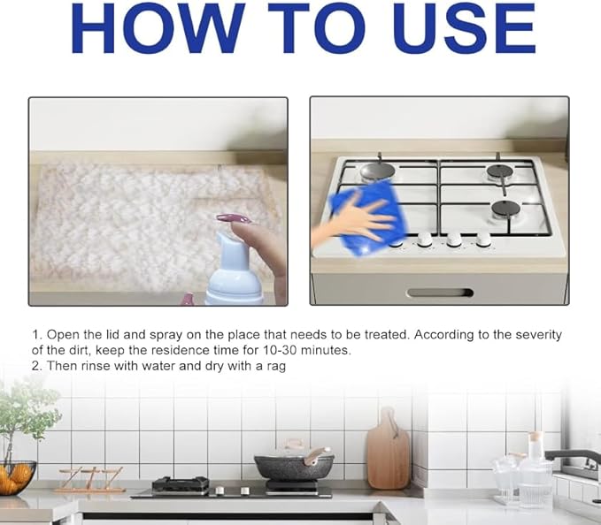Japanese Multi-Purpose Cleaner Spray All-Round Kitchen Cleaning Foam Multifunctional Oil Stain Remover Clean Grease Kitchen Foam Cleaner (2pcs)