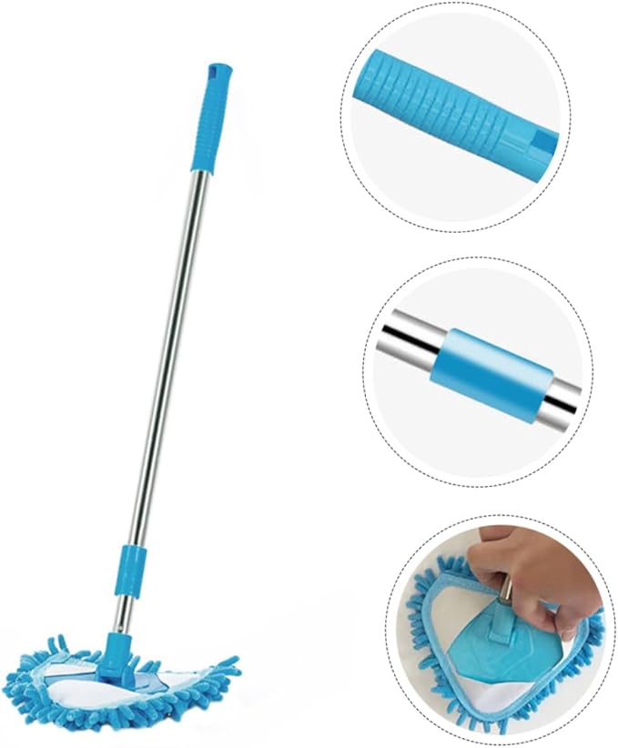 1Pc Telescopic Triangular Mop with Rotating Head Mini Portable Cleaning Tool for Home Floors Ergonomic Design for Deep Corner Cleaning Flexible Super Absorbent Mop Head