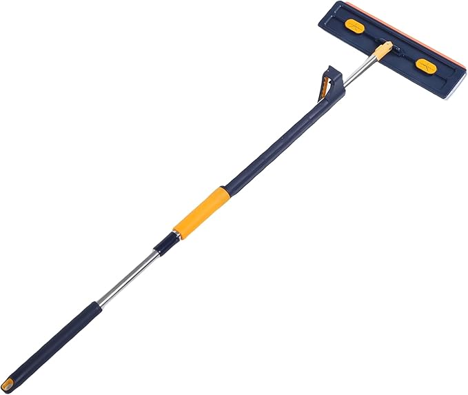 Brrnoo Flat Mop with Scraper 360 Degree Rotation Mop with Built in Scraper and Toothed Comb Lightweight Floor with 54 Inch Adjustable Stainless Steel Handle (Dark Blue+6 Microfiber Reusable Pads)