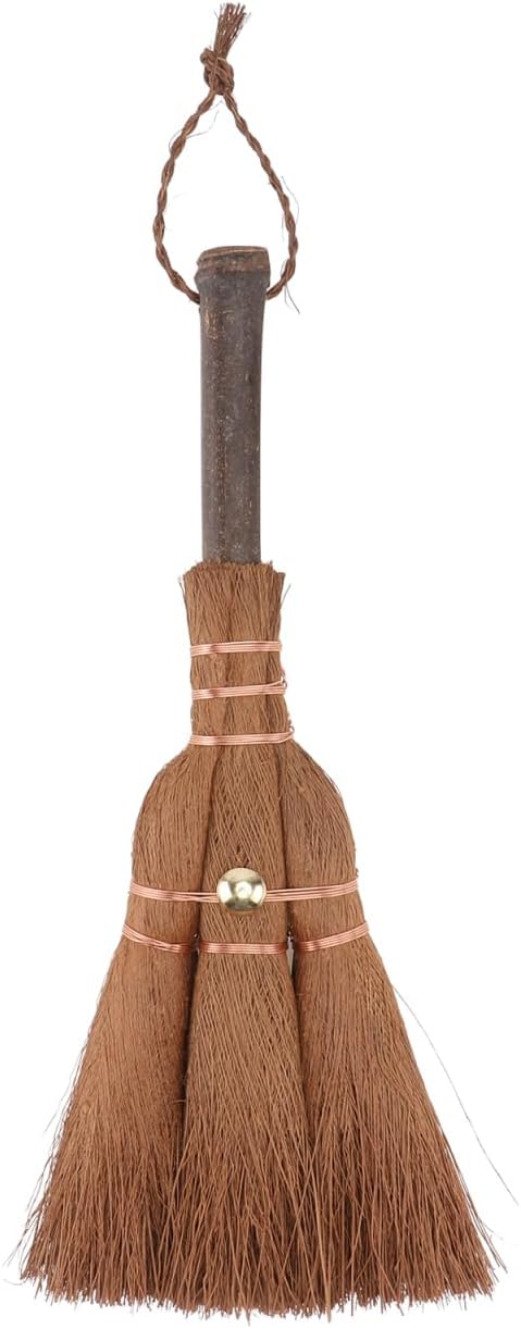 Mini Palm Broom Natural Bristle Small Household Cleaning Tool Lightweight with Hanging Rope for Desk Car Porch Dust Dirt
