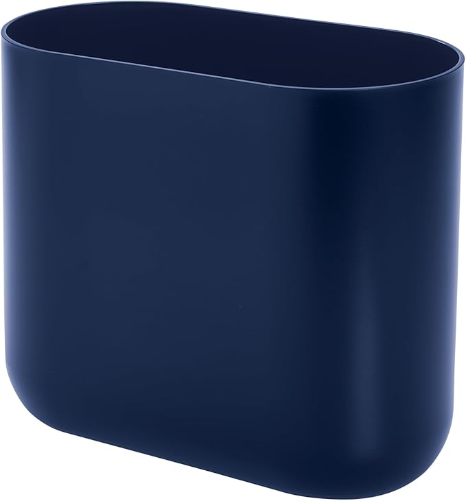 iDesign Small Slim Plastic Bathroom Trash Can Garbage Can for Bedroom Office Desk Dorm 2-Pack Navy Blue