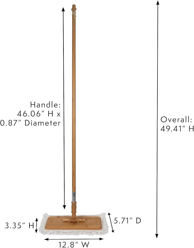 Harper Live.Love.Clean. Bamboo 2-in-1 Smooth Surface Wet/Dry Dust Mop with (2) Washable Pads for Cleaning Dust Pet Hair &amp Fine Dry Dirt