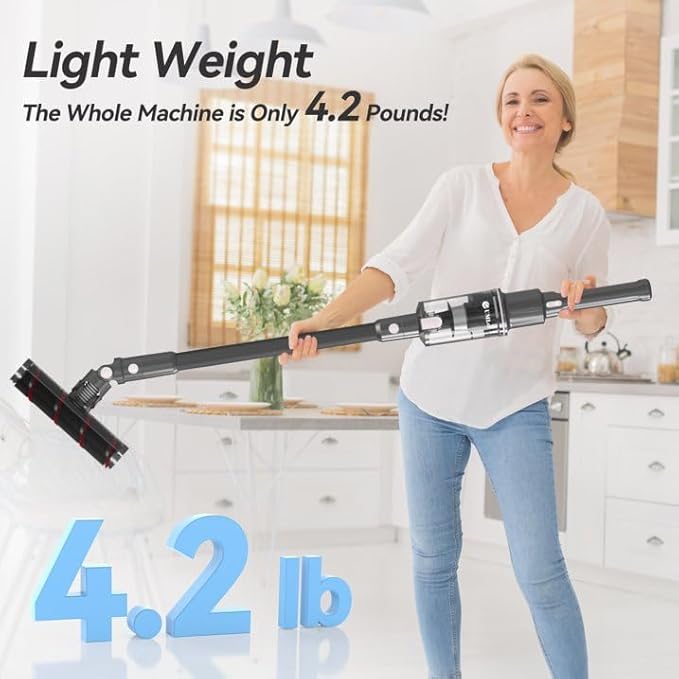 Vacuum Cleaners for Home Cordless Vacuum Cleaner with 22Kpa Suction and 40 Mins Runtime Lightweight Stick Vacuum for Pet Hair and Hard Floors Vacuum Broom with 5-Stage HEPA Filtration Gray