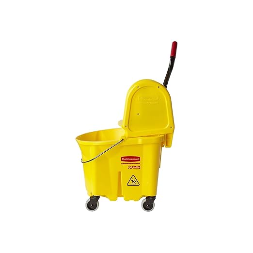 Rubbermaid Commercial Products 31 QT Tandem Mop Bucket and Wringer Combo on Wheels Yellow for Floor Cleaning/Wet Mopping