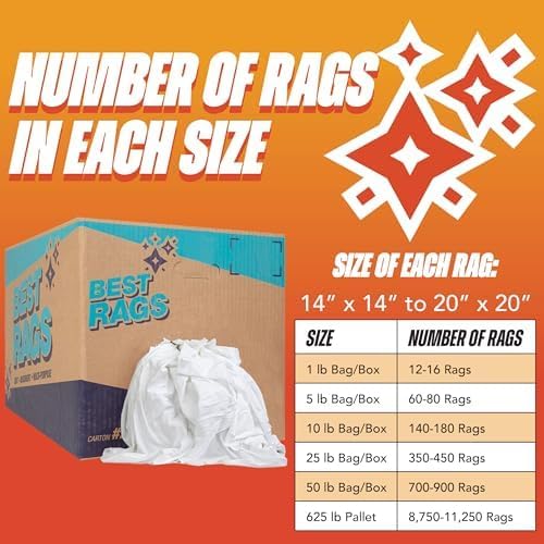 Arkwright Premium T-Shirt Rags Bulk 25 lb Box Cotton Cleaning Towels Low Lint Knit Wiping Cloths for Paint Stain Grease Shop and Auto Use Quick Dry Machine Washable White