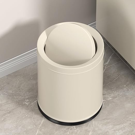 2.6GAL Off White Metal Bathroom Trash Can with LidDouble BucketSwing LidRound Waste Basket for BathroomBedroomOfficeHotelBank