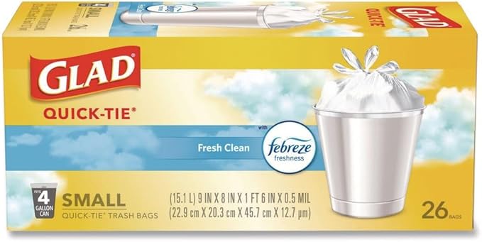 OdorShield Quick-Tie Small Trash Bags 4 gal 0.5 mil 8 x 18 White 156/Carton