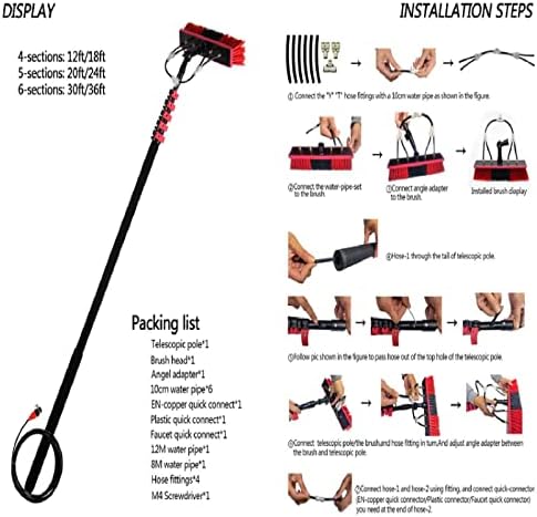 Glass Cleaning Brush Home Water Fed Telescopic Pole Kit Solar Panel Brush Rotating for Photovoltaic PanelWater Fed Window Cleaning Pole(5.4M-10.8M) Hose-Fed Window Cleaner Brush Cleaning T