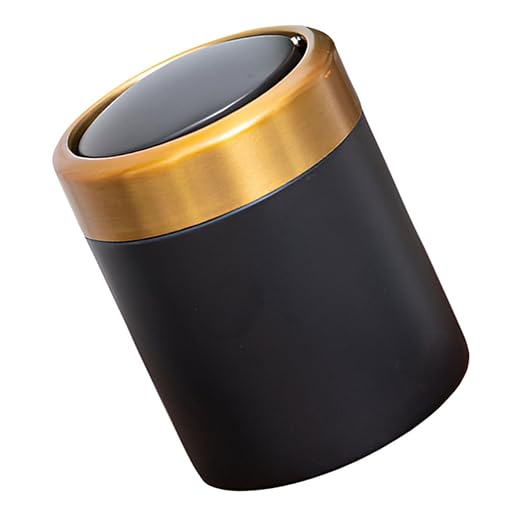 Mini Trash Can with Lid Small Bathroom Waste Basket 304 Stainless Steel Small Wastebasket for Bedroom Desk Kitchen Countertop Black