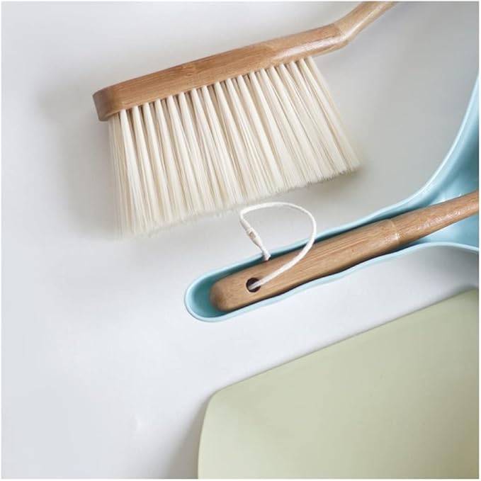 VALGRE Precipitator Handheld Comfort Grip Dustpan and Brush Set Dust Pan and Hand Broom for Home RV Pet Lovers Cleaning Tools Long Wood Handle dust Catcher(Blue)