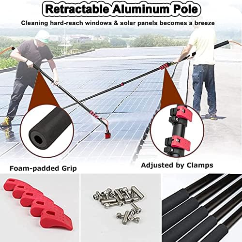 Window Cleaning Pole Kit Water Powered Telescopic Brush Extendable Cleaner for Greenhouse Roof Photovoltaic and Solar Panel Cleaning 3.6M-12M55cmbru