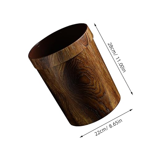 BESPORTBLE Retro Solid Wood Grain Wastebasket 22X28Cm Light Brown Garbage Bin for Bedroom Kitchen Home Office Storage