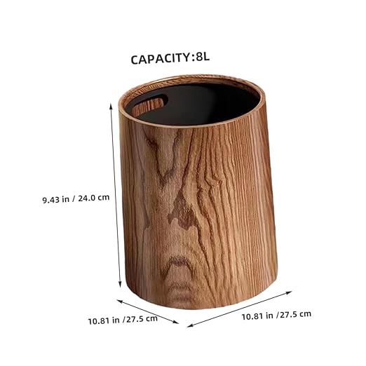Large Capacity Vintage Imitation Wood Grain Trash Can Round Lightweight Wastebasket for Home Kitchen Bathroom Office Household Garbage Bin for Efficient Waste Management