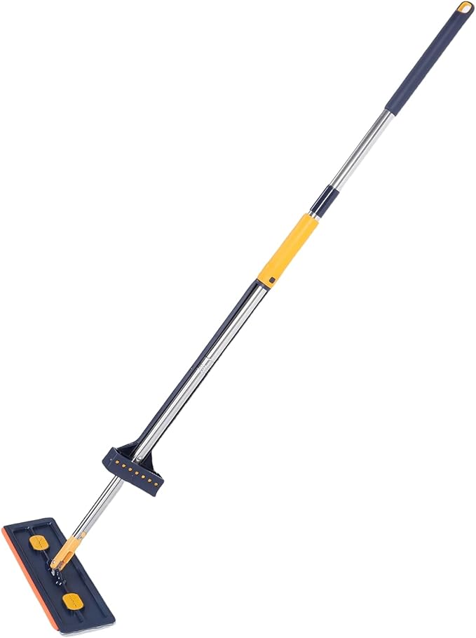 Dioche Flat Mop Set with 6 Reusable Microfiber Pads - Stainless Steel Handle 360° Rotating Mop for Easy Cleaning on Tile Wood and Laminate Floors (Dark Blue+6 Microfiber Reusable Pads)