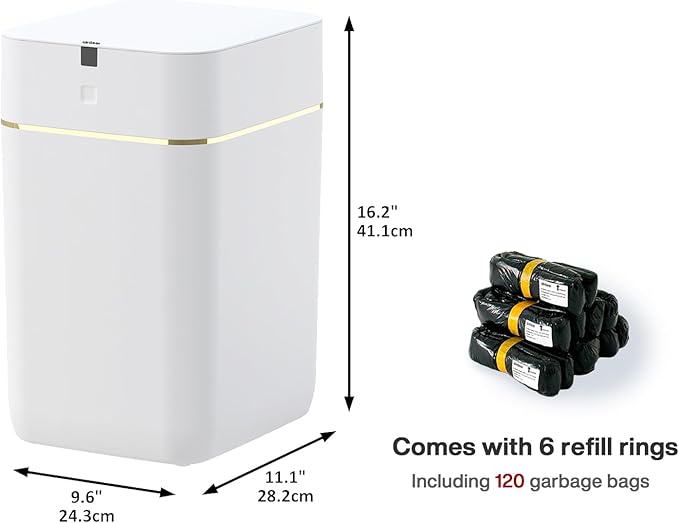 Airdeer Automatic Trash Can 4 Gallon Self Sealing and Self-Changing Smart Trash Can Motion Sensor Touchless Garbage can with lid for Kitchen Bathroom Office 6 Refill Rings(A1 Golden line)