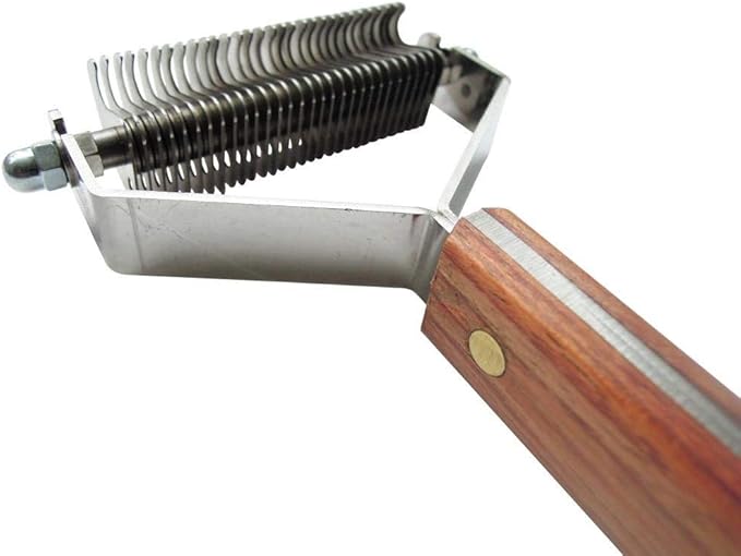 Mars Coat King Double Wide Dematting Undercoat Grooming Rake Stripper Tool for Dogs and Cats Stainless Steel with Wooden Handle for Thick Coats 30-Blade Stripper for Groomers Pet Owners