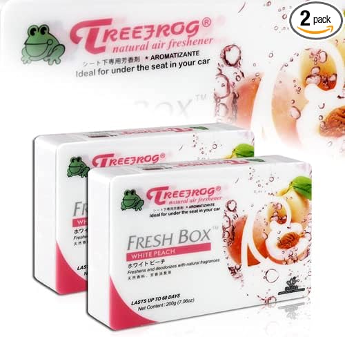 2 Pack White Peach Tree Frog Natural Extreme Car Scent Air Freshener Fresh Box